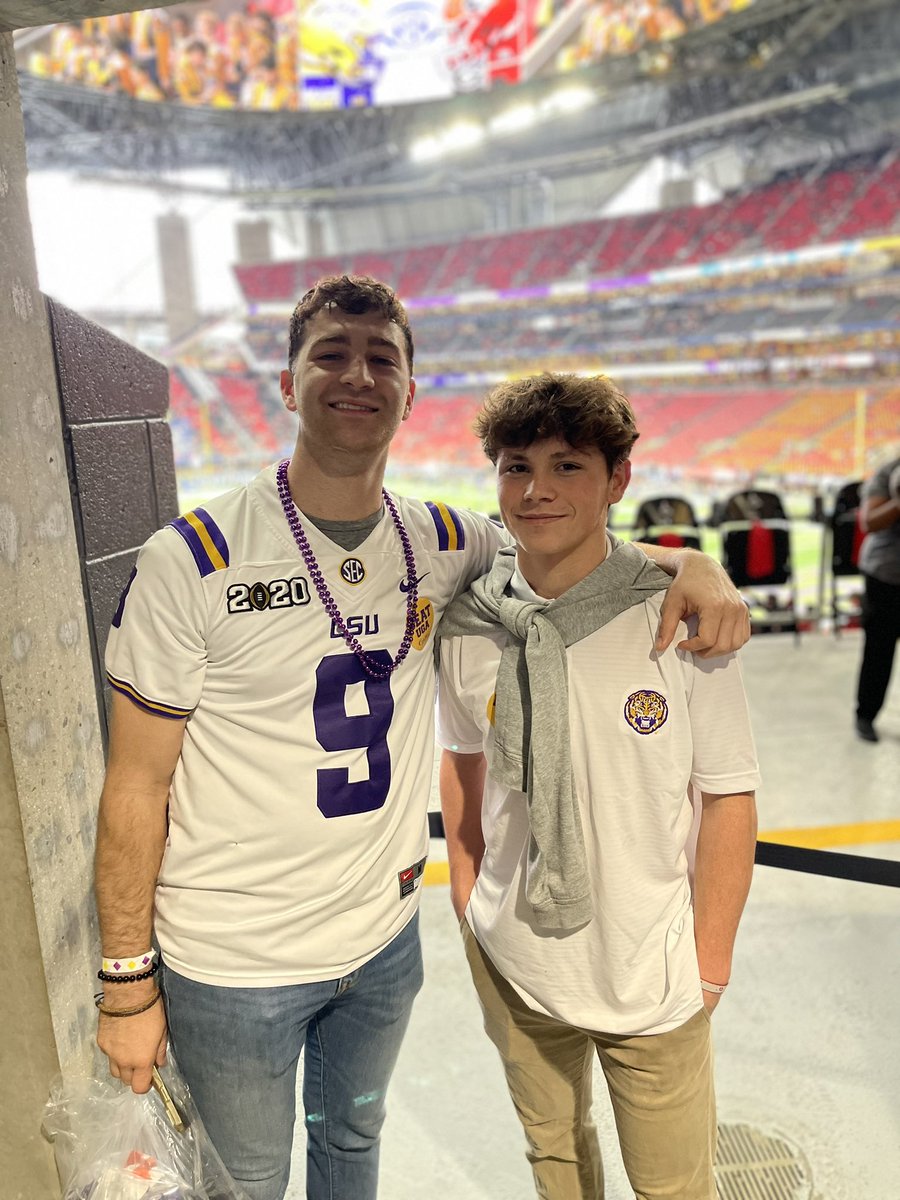 morganpap12's tweet photo. Got to finally meet this guy today @MattMoscona @LSUfootball fought their asses off…..possibly just got a glimpse of the future 🤔.  Overall not a bad 18th birthday for my son @BraedenMorgan4 https://t.co/F6uhTKBEeq