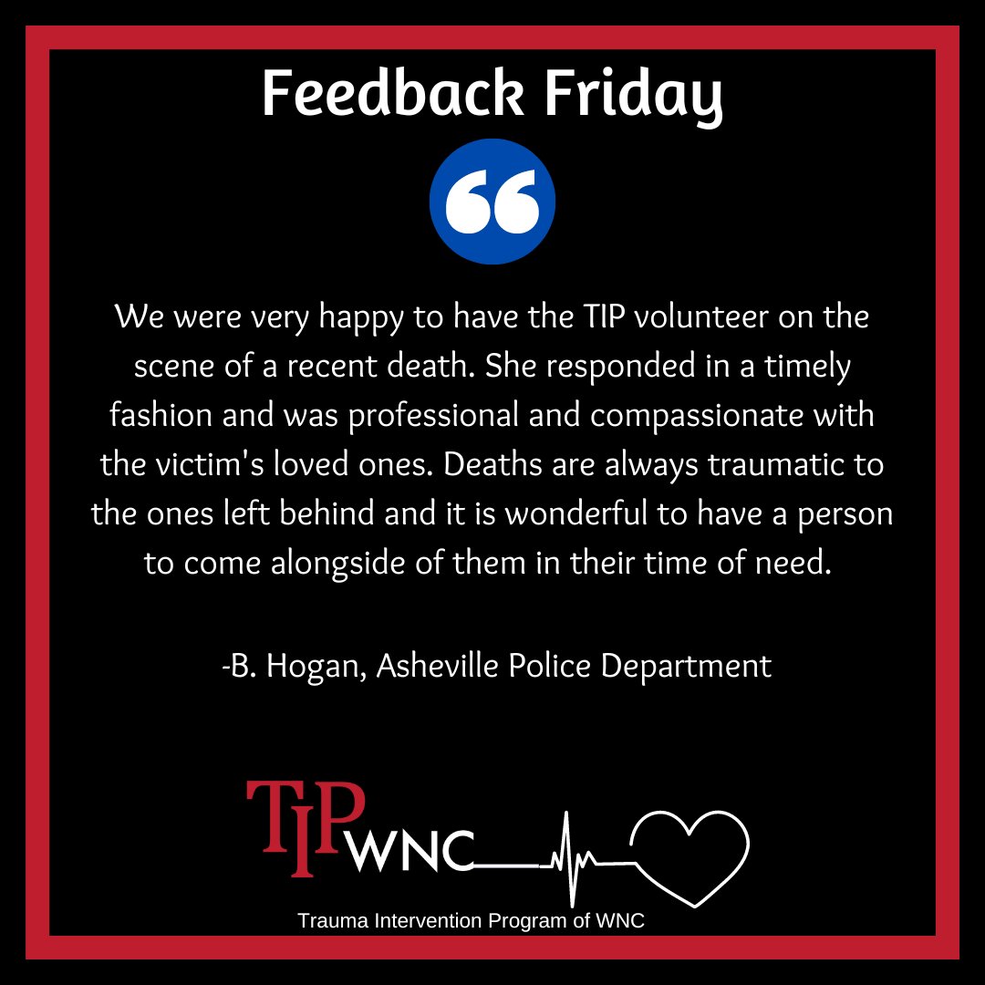 TIPofWNC's tweet image. Thank you to @ashevillepolice for this week's #FeedbackFriday!

#buncombecounty #hendersoncounty #transylvaniacounty #tip #tipofwnc #traumainterventionprogram #citizenshelpingcitizensincrisis #takecareofothers #volunteer #avl #wnc #volunteer #community