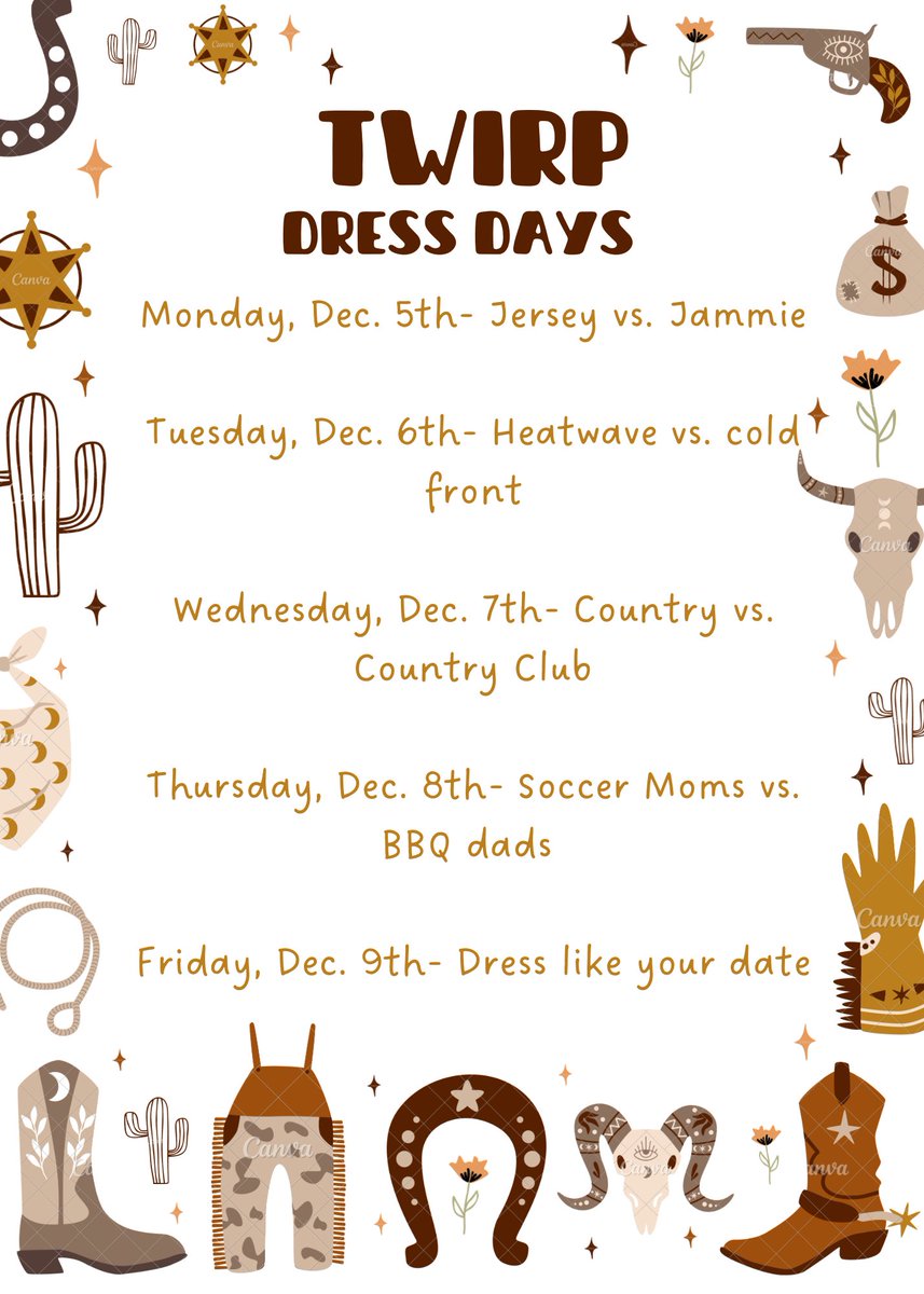 Don’t forget to dress up Dec. 5th-9th for TWIRP!!