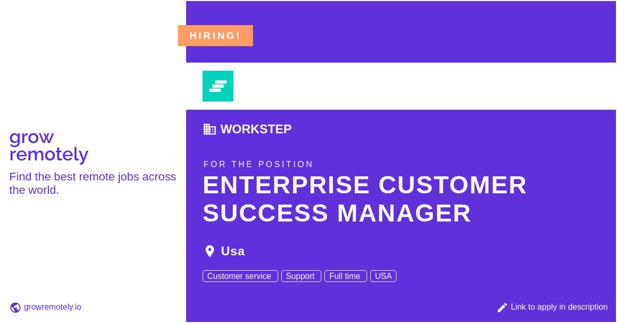 growremotelyio's tweet image. Check out this job at WorkStep for the position Enterprise Customer Success Manager.

 Apply link: growremotely.io/?id=638be61028…

#hiring #remotejobs #WorkStep #CustomerSupport