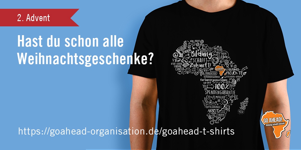 Hast du schon alle Weihnachtsgeschenke? 🎁
Unsere T-Shirts sehen nicht nur schick aus, sondern tun auch noch Gutes. Die Einkünfte aus dem Shop fließen direkt in unsere Projekte. Schau doch mal vorbei! 🎄
#goahead #gobeyond #chistmas #advent #africa