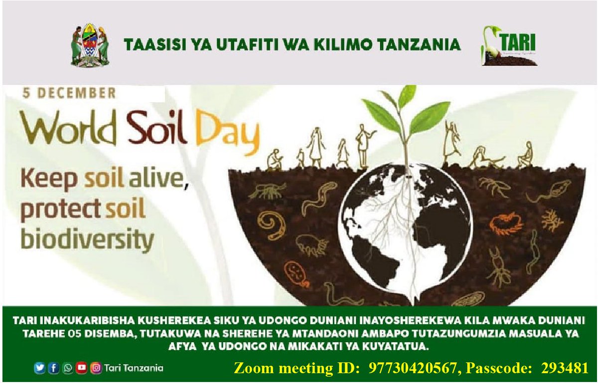 "Udongo ni muhimu sio tu kwa Wakulima  bali hata wajenzi na kada zingine" Dkt. Hildelitha Msita, Meneja wa usimamizi Maliasili na uhandisi Kilimo- TARI. tukutane Disemba 05 2022.  kujadili kwa njia ya mtandao "zoom". Ili kujiunga bofya zoom.us/j/97730420567?… <a href="/TAEFSAMO/">Tanzania Agribusiness and Extension Forum (TAEF)</a> <a href="/SokoineU/">Sokoine University of Agriculture (SUA)</a>