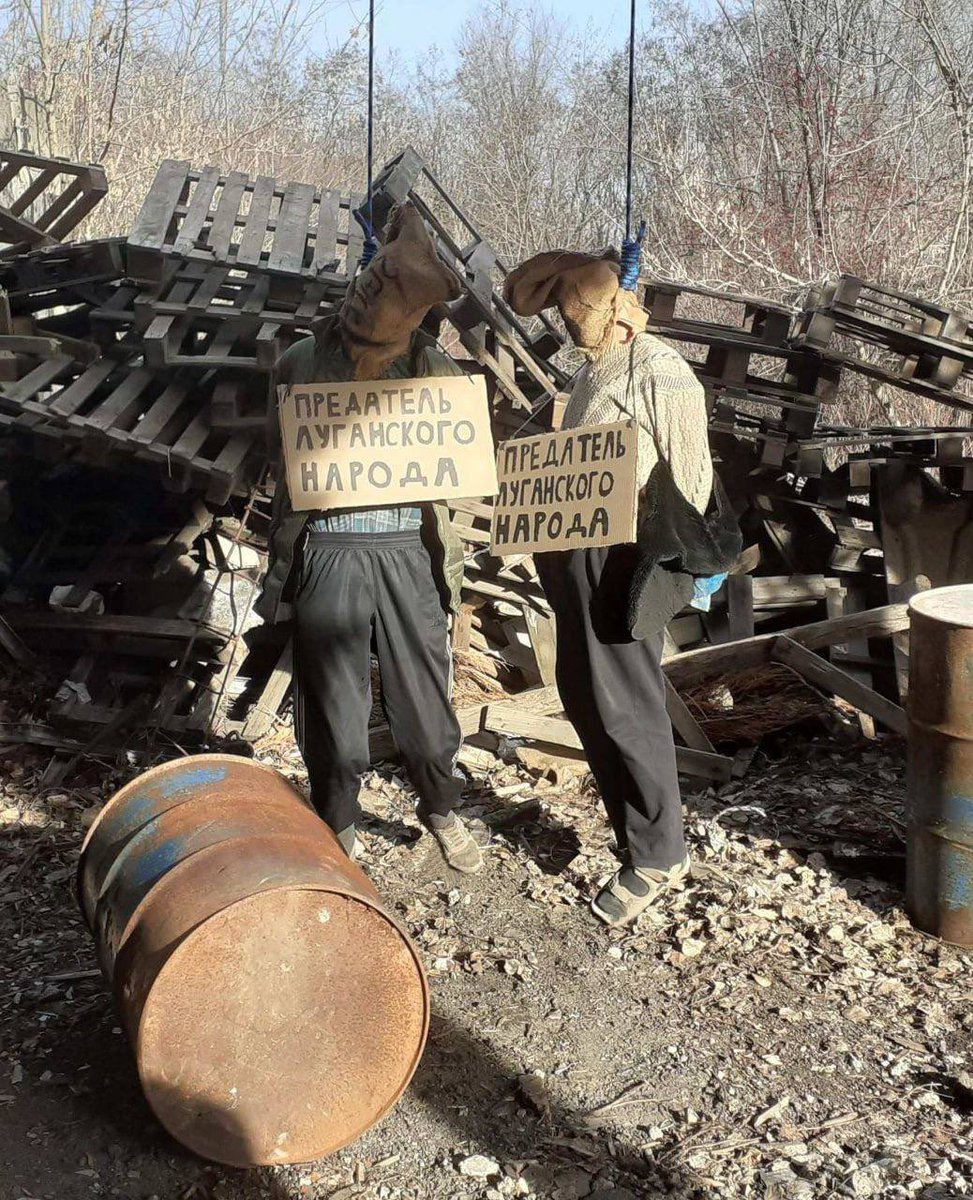 BLACKLISTOFWEST's tweet photo. Russians executed civilians in
Luhansk region, Ukraine. Publicly and demonstratively, for the whole world to see.
I don't understand why Ukraine isn't given new tanks and missiles to punish this absolute evil. Russian evil. https://t.co/63HQbq0h29