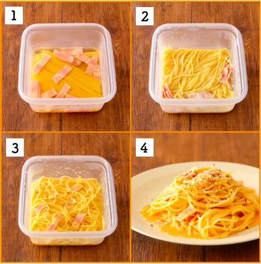 お仕事などで疲れて帰宅したときでも作れそうなくらいお手軽！電子レンジで簡単「カルボナーラ」レシピ！