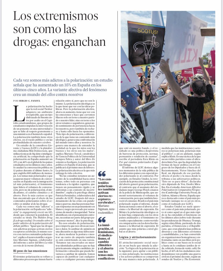 LBellidoR's tweet photo. La campaña #TheHiddenDrug (THD) de @LlorenteyCuenca y @mas_demo se cuela en la edición impresa de @el_pais a través de @txepeligro. Los entresijos de la #polarización. Muy interesante. #LLYC https://t.co/Ms0cT6oyB2
