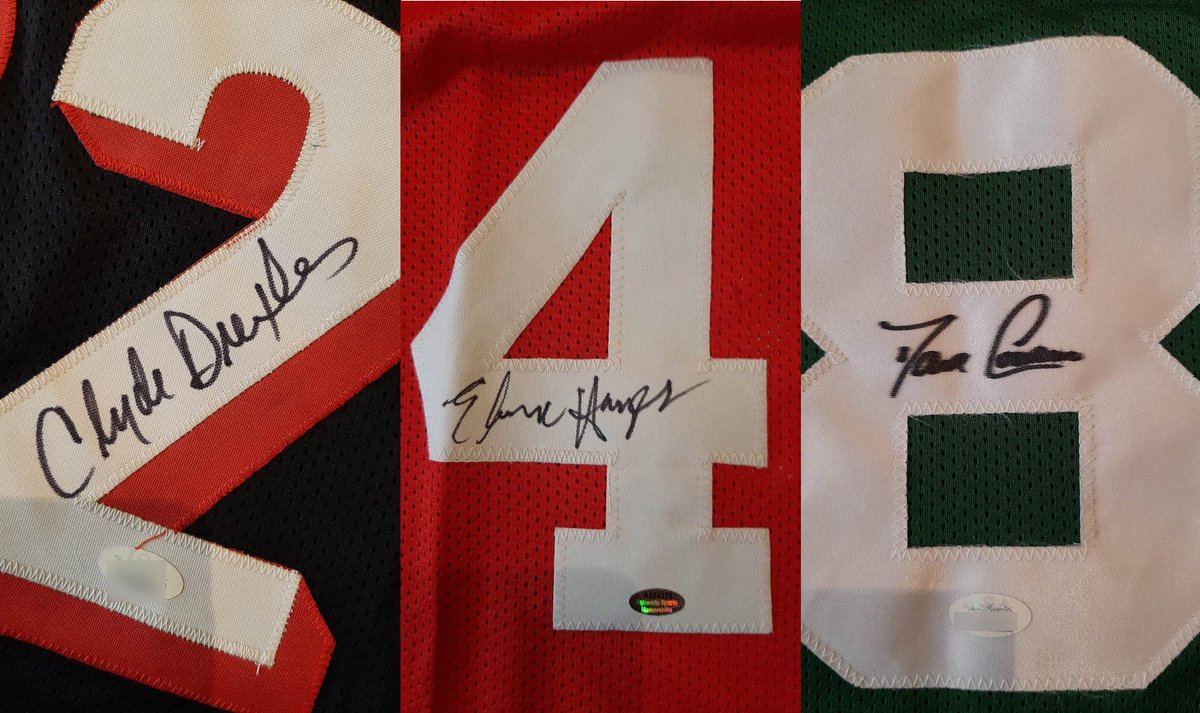CONCOURS ! Cette fois ci je vous propose 3 magnifiques jerseys, 3 joueurs légendaires faisant partie de la fameuse liste du NBA TOP 75 ALL TIME🔥 
3 jerseys signés pour 3 gagnants à la fin😱
Clyde Drexler - Elvin Hayes - Dave Cowens
1-Liker l'annonce 2- RT l'annonce 3-ME FOLLOW🙏