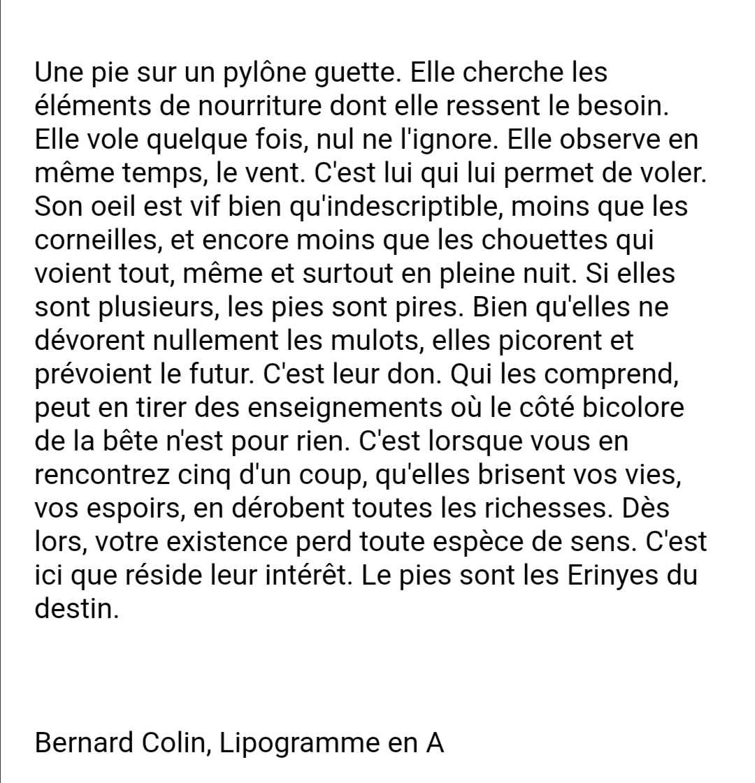 _nils_'s tweet photo. Une pie sur un pylône 
#Lipogramme en A ✨ https://t.co/7pqH6vfMcN