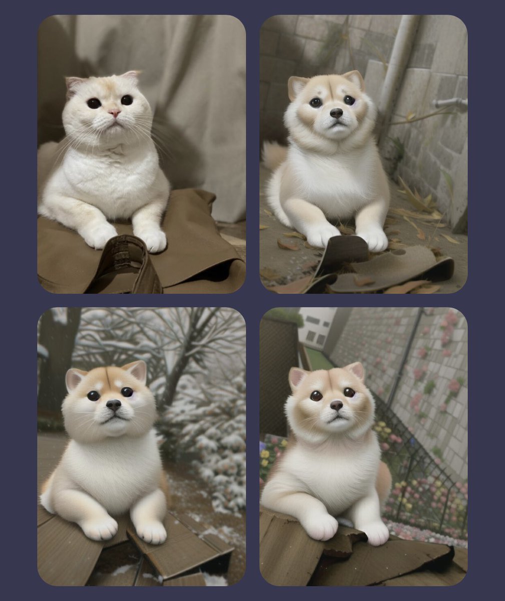 0207_na's tweet photo. ルナさんはどの写真お犬様に。。

もはや擬犬化AIイラスト��ーカー🤣🤍
そして私のお気に入りバッグは瓦礫扱い🤣✨
#猫のいる暮らし 
#AIイラストメーカー 
#擬犬化 https://t.co/kpWMJjJ6FA