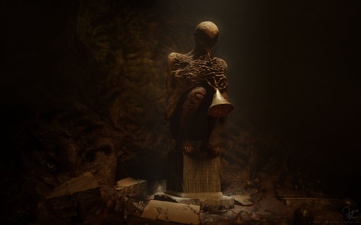 Bombsmic's tweet photo. I paid homage to Beksinski's work. I reinterpreted the parts that were not shown in the picture. use Zbrush and cycles in Blender 
https://t.co/CXY2t2ojga https://t.co/d5vAWAxAcJ