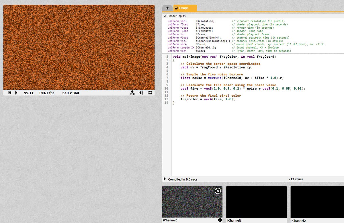 karlprosser's tweet image. Creating @Shadertoy effects using #ChatGPT. had to tweak one thing (select the texture)... Simple and not what i wanted but still. #ChatGPTCoding . I also have successful had it generate @Sonic_Pi Music