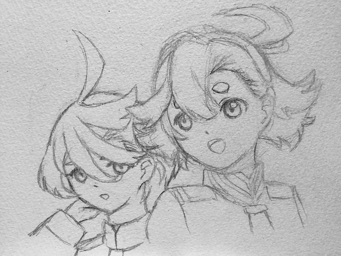 スレッタ&amp;ミオリネ らくがき。
初描きなので、このくらいで勘弁。
#水星の魔女 