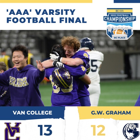 What. A. Game.

Congratulations to your 2022 BCSS 'AAA' Champions, <a href="/vcfootball/">VC Football 🏈</a>!!

<a href="/VCIrishSports/">Vancouver College Athletics</a> / <a href="/BCHSFB/">BC HS Football</a>