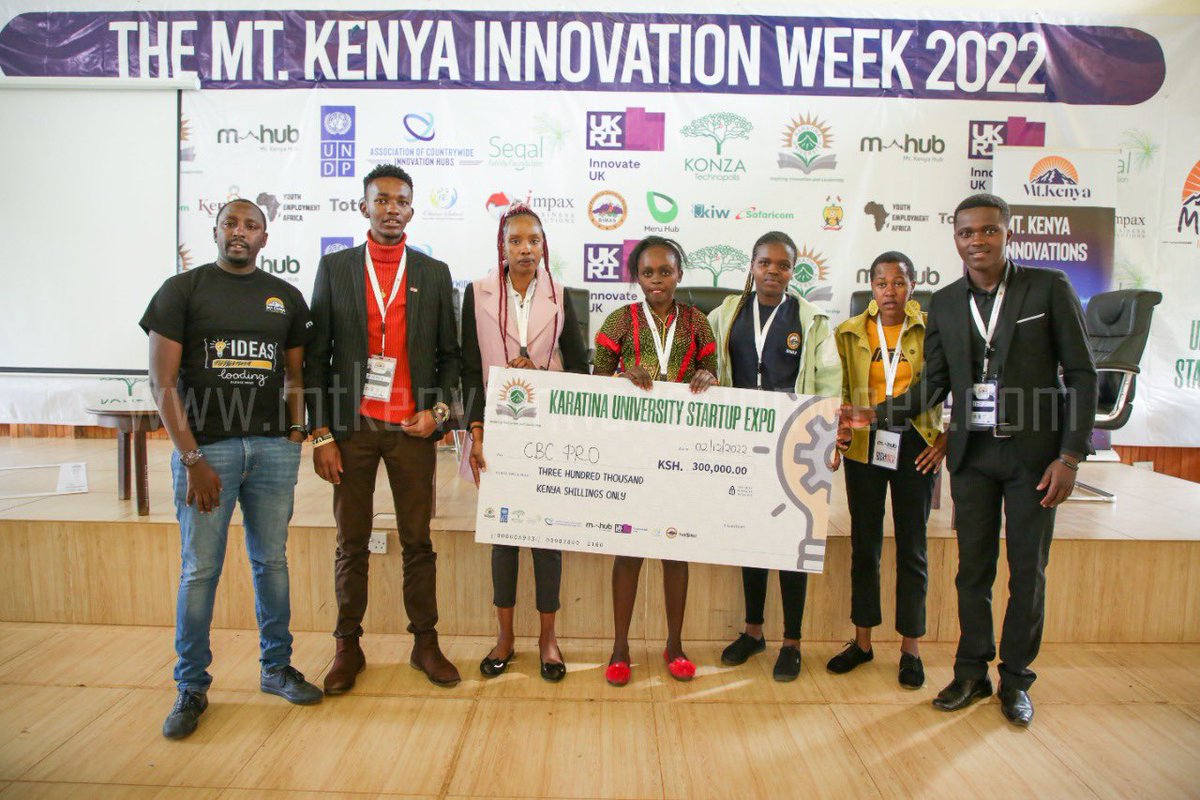 mtkenyaweek's tweet photo. Congratulations to all the Mt Kenya Innovations Week winners. Thank you to all participants
Our top 3 winners were awarded KSH 300,000 each and are;
1. Soctrify
2. Alpine agribuz
3. CBC pro
#InnovationRedefined
#mtkenyaweek
#Innovate4Impact
#bushhack https://t.co/ydFZsWnQoR