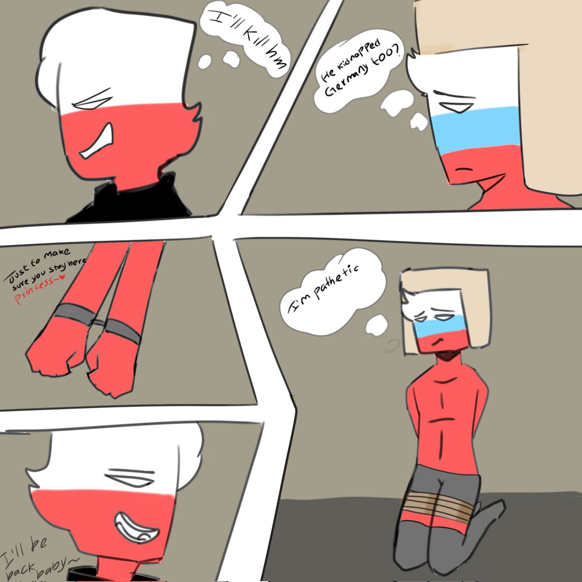 MicoroUw's tweet photo. Oh- Poland's attention is going towards Germany now 👀
#CountryHumans
#countryhumansnsfw 
#CountryhumansGermany 
#countryhumanspoland
#countryhumansrussia 
(Russia has always hated the fact that he is so weak.) https://t.co/VXefu3JiHx