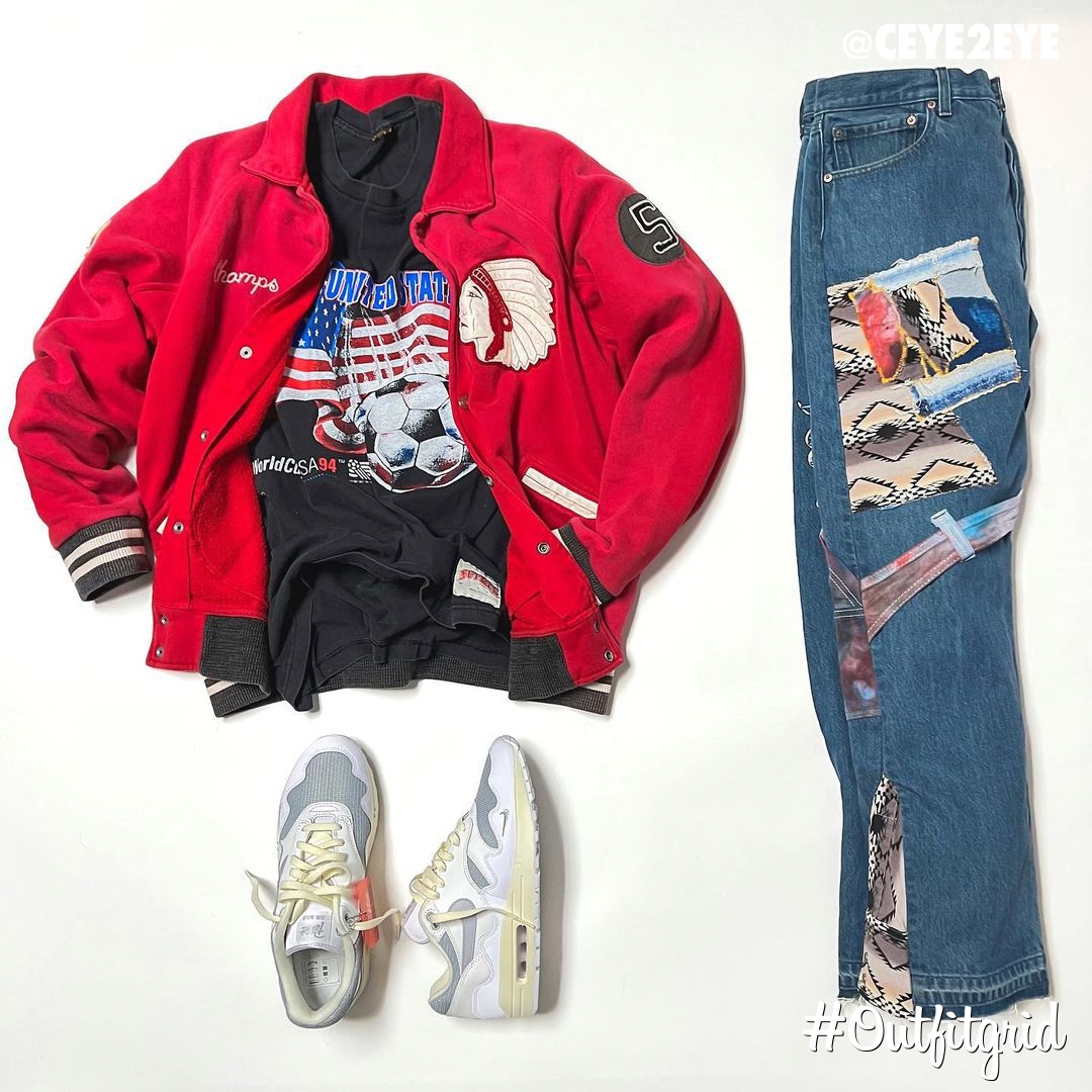 outfitgrid's tweet photo. Today's top #outfitgrid is by @ceye2eye.
▫️ #Vintage #1994 #WorldCup #Tee
▫️ #RalphLauren #VarsityJacket
▫️ #Patta x #Nike #AirMax1
▫️ #TheCaseStudyGroup #Denim https://t.co/OkzyXQisuD