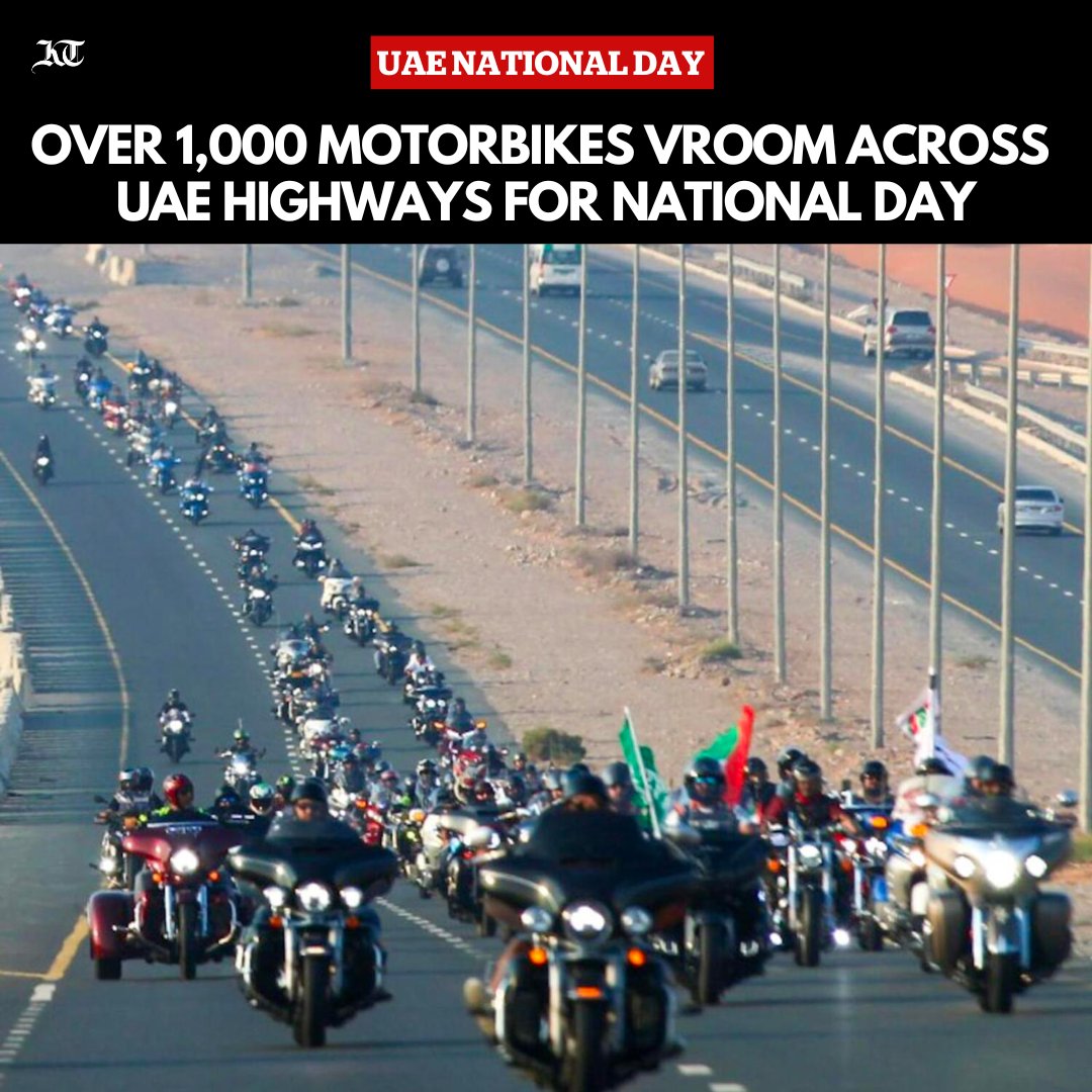 khaleejtimes's tweet photo. #UAENationalDay51: Sporting their leather jackets and helmets, more than a thousand #motorbikers vroomed their way across the UAE's highways to mark the Emirates' 51st National Day.
https://t.co/BtMS64uGJ4
#UAE #UAENationalDay #Motorbikes https://t.co/tzvxKeNSwR