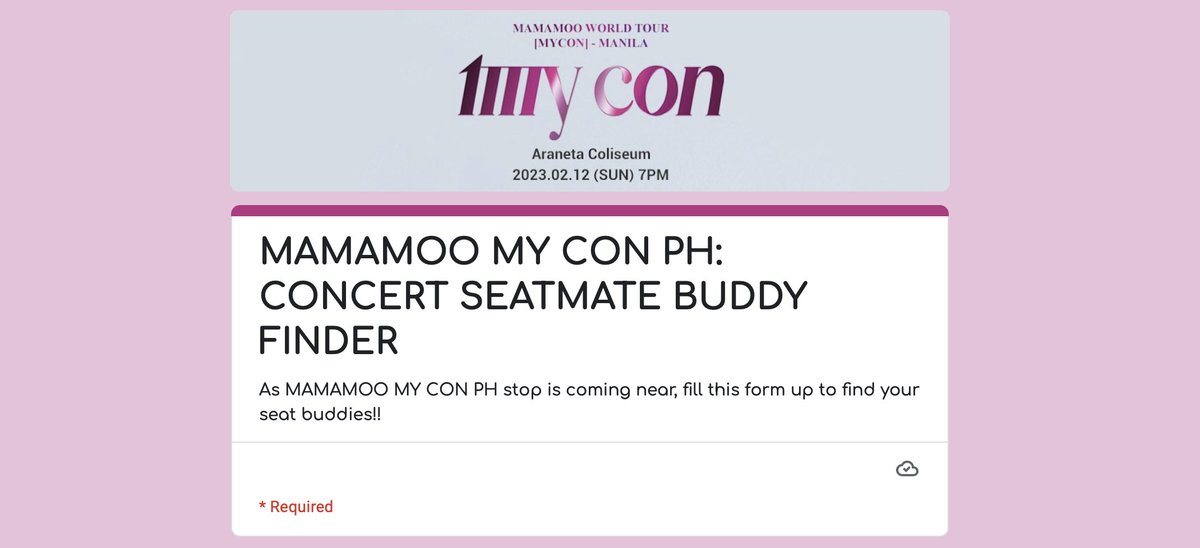 mo_onstella's tweet photo. PLEASE RT AND SPREAD. @MamamooPH 

Find your #MAMAMOOinPH #MAMAMOO_MyCon concert buddy! 

All you have to do is fill up this form: https://t.co/lvKnOTL3si and wait for the masterlist to be updated! Link to the masterlist is here: https://t.co/oab8BEb9Az

Update every 7PM. https://t.co/lIBwffDaok