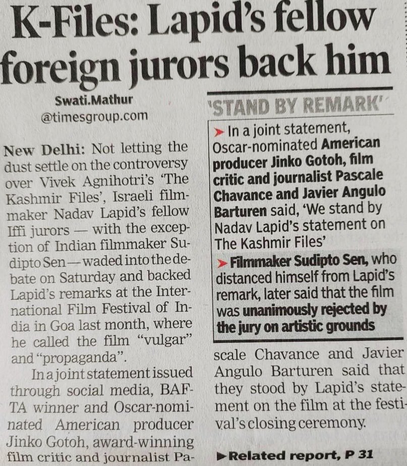 pbhushan1's tweet photo. "Vulgar Propaganda film, unfit for an International film festival": All foreign jurors jointly support Israel's Nadav Lapid https://t.co/ra7IVXKTNW