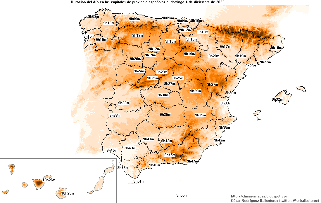 crballesteros's tweet photo. #ClimaEnMapas. Actualizados los mapas semanales de #ortos, #ocasos y #duracióndeldía. Semana mostrada: 4 a 11 de diciembre
https://t.co/KP1xhzl8us https://t.co/3ChIvOJxSY