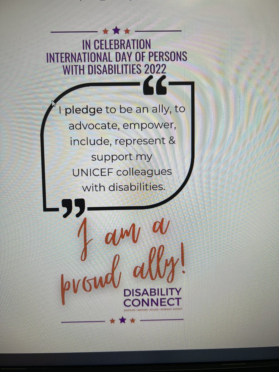 FatoumaEbrahim's tweet photo. In celebration of International Day of Persons with Disabilities, I pledge to be an ally, to advocate, empower, include, represent & to always support my @UNICEF colleagues with disabilities.
I am a proud ally!
#IDPD2022
#DisabilityConnect
#NothingWithoutUs
#Allies https://t.co/Yb1lHYk1lE