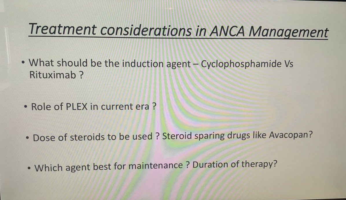 Jithukurian6's tweet photo. 🔥 Great and crisp take aways on management of ANCA vasculitis from @manirath @isncon22 

🔥 what are the new consideration? 
     
🔴 cyclo versus rituximab for induction 
🔴PLEX v/s NO PLEX
🔴rapid v/s slow taper of steroids
🔴 Maintenance agent and its duration https://t.co/gSlVn5tReE