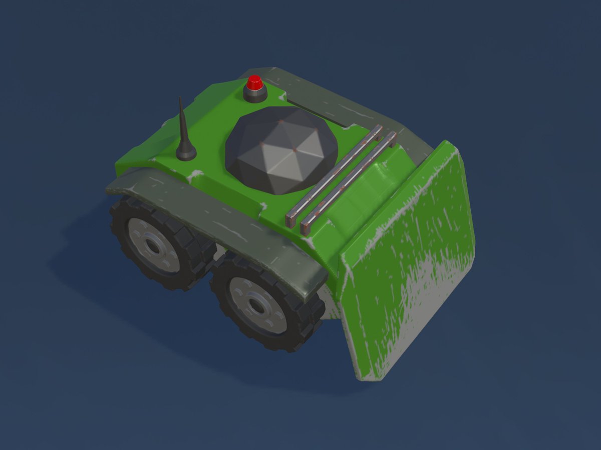 CodeChomper's tweet image. Trying a different modeling approach for #turnbots. All done on the iPad, #nomadsculpt for model and paint, @sparseal ’s cozy blanket for retopology and texture + normal  baking.