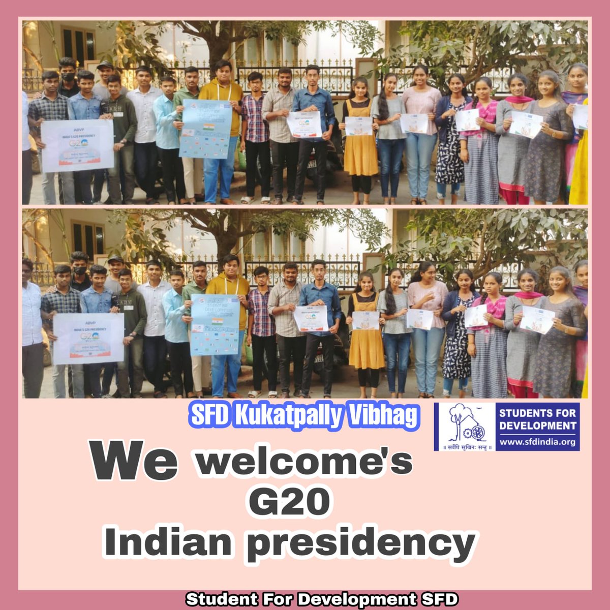 SFDIndiaOrg's tweet photo. तेलंगणा के कुकटपल्ली विभाग में SFD कार्यकर्ता भारत की G20 अध्यक्षता का स्वागत करते हुए।
#SFDVoice
#G20Bharat #G20India https://t.co/V7h8tEQ8Yr