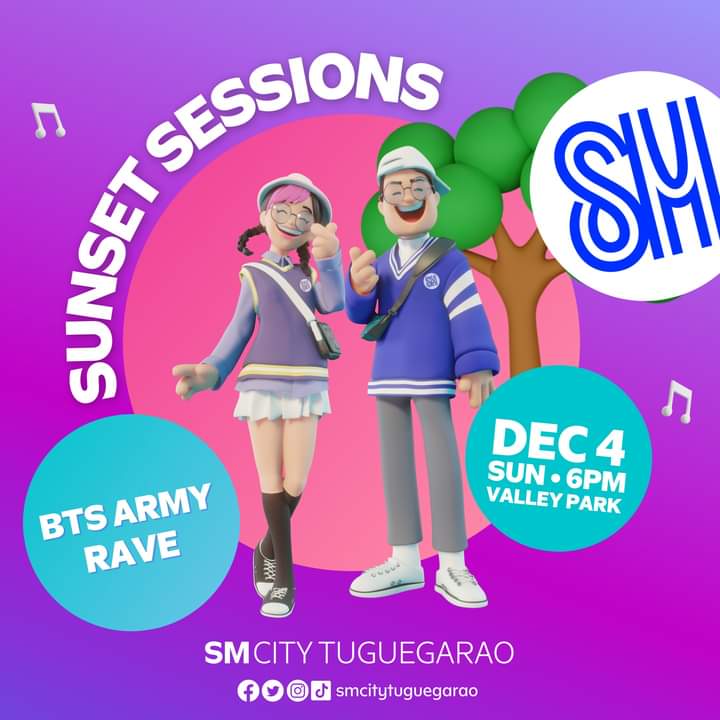 Calling out BTS Army in Cagayan! Let’s party and color this Sunday Night purple! 

Get your lightsticks and dance ready because you don't need Permission to Dance! See you at the Valley Park for Sunset Session BTS Army Rave! 

#YoureAlwaysWelcomeHere
#SMCityTuguegarao