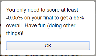 the best fucking feeling in the world (a 65 is the minimum passing score for this class)