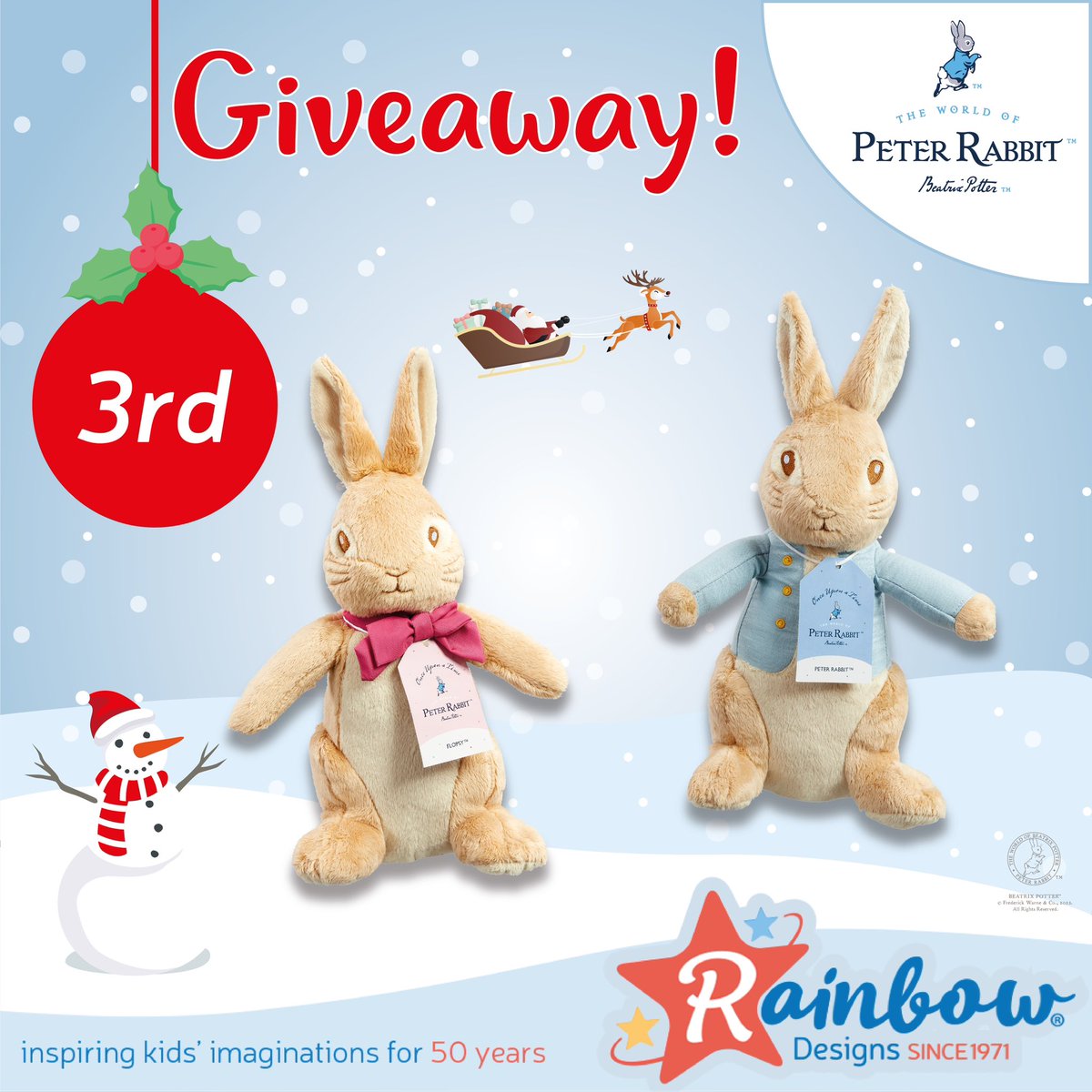 Last chance to enter!
Day 3 of 12 Days of Christmas Giveaways!🎅🏻🎄To be in with a chance of winning our Playtime Peter Rabbit and Flopsy Bunny Soft Toys:
RT &amp; Follow
Comment: #12DaysofGiveaways 
Closes at 2pm on 4/12/22 UK only, full T&amp;C’s on FB &amp; IG #win #Giveaways