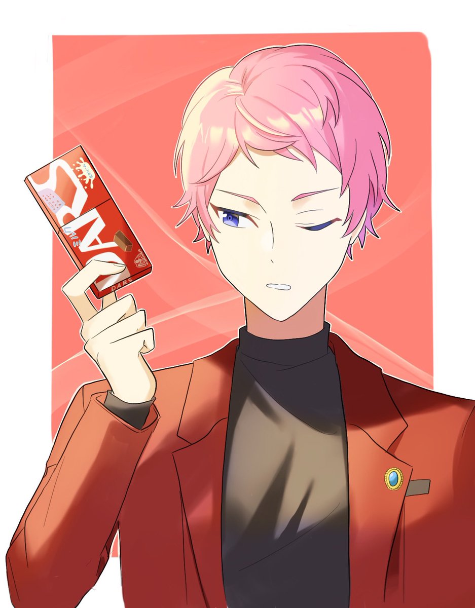 pink hair solo holding jacket one eye closed red jacket short hair  illustration images