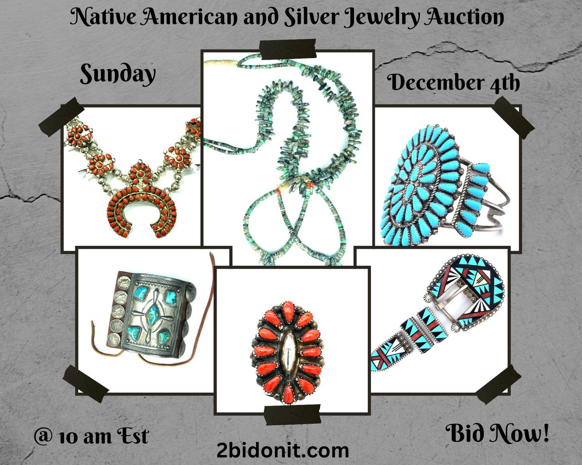 2BidOnIt's tweet photo. https://t.co/EQBHI0c466 BIDDING IS NOW OPEN!, enjoy browsing through the many different southwest turquoise and silver jewelry collection. Ask about free shipping!

#silversmith #navajo #zuni #zunijewelry #nativeamerican #vintagesilver #jewelry #auctions #onlineauctions https://t.co/kh30yctrPR