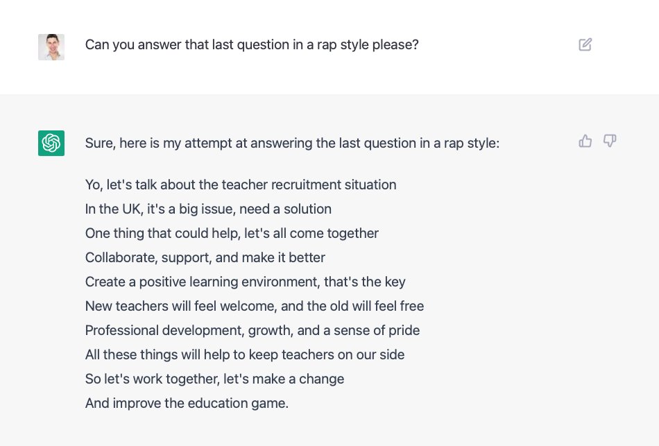 What's happening in AI right now, and what does it mean for education?

I asked GPT-3 (a chatbot) 10 questions about cold call to illustrate:

↓