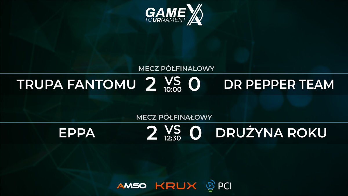 GameX_PL's tweet photo. Tak prezentują się wyniki spotkań półfinałowych.

Już teraz zapraszamy na mecz o 3 miejsce w którym zagrają Dr Pepper Team oraz Drużyna roku, a zaraz po tym rozpocznie WIELKI FINAŁ GameX Tournament 2022 z udziałem Trupy Fantomu oraz EPPA!

https://t.co/IXySOHnn5C https://t.co/GhtmDVzVk2