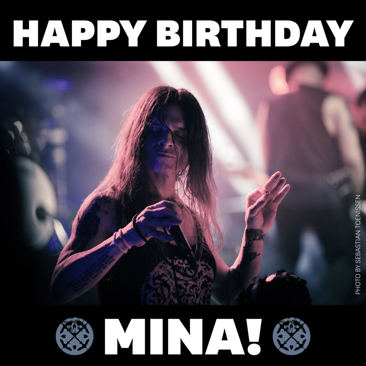 OffiLIFEOFAGONY's tweet photo. Everyone please help us wish Mina a big happy birthday!!! 

[Photo by Sebastian Toenissen] @MinaCaputo @OffiLIFEOFAGONY #lifeofagony #minacaputo https://t.co/ybhvtlk0jp