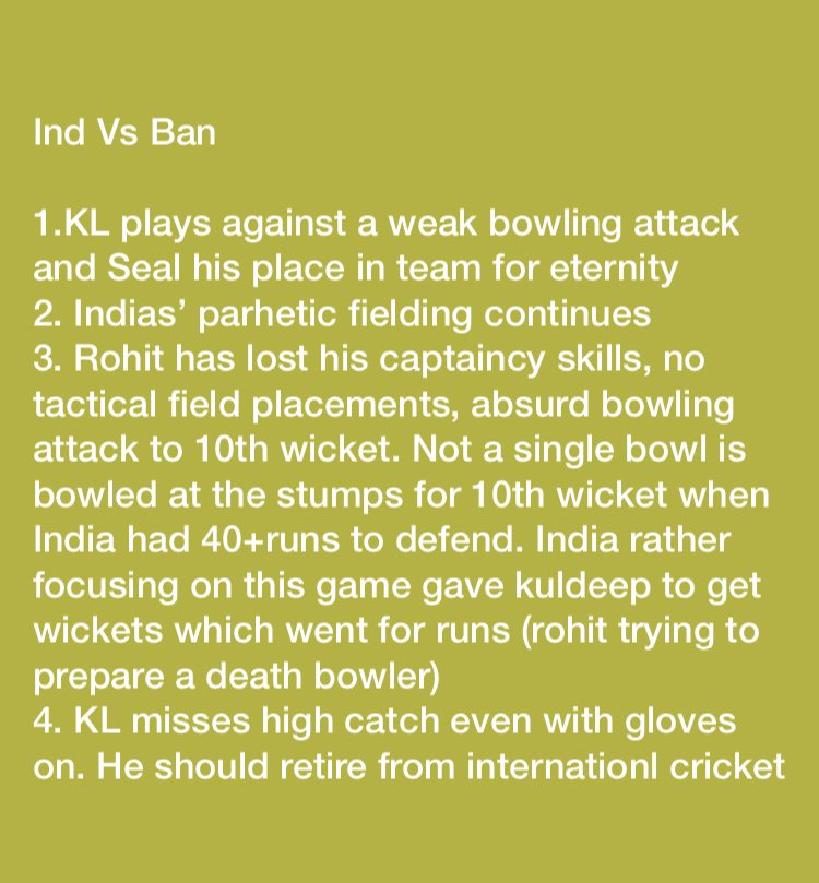 subhampaul94's tweet photo. @BCCI @ImRo45 @klrahul #INDvsBangladesh Not a single yorker or even a full delivery at stumps. Indian team is getting disgraceful every passing day. Too much of experimentation. Cost us world cup now this. https://t.co/EhfY8KWfzQ