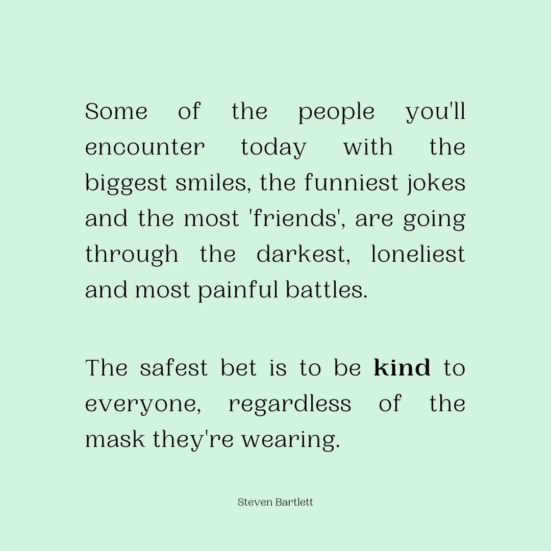 IAmHere_Tribe's tweet photo. Kindness is a simple way we can share and create environments we can all flourish in. Today you can lift someone up with some kindness.
Credit – Steven Bartlett on LinkedIn
#IAmHereTribe #MentalHealth #Wellbeing #PulseLearning https://t.co/xtP2qB24Ks