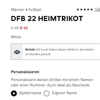 Wie viel € wäre euch das DFB 22 Trikot wert? 

Das Schnäppchen scheint ja laut Adidas im Moment beliebt zu sein...