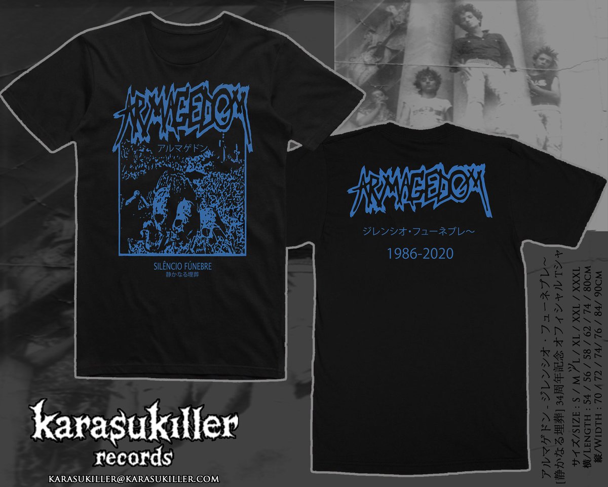 KarasuKiller's tweet photo. アルマゲドン - ジレンシオ・フューネブレ〜 [静かなる埋葬] 34周年記念 オフィシャル Tシャツ ⁣
発売元 : KARASU KILLER RECORDS
購入 ➙ karasugrinder@ezweb.ne.jp⁣⁣
Overseas ➙ karasukiller@karasukiller.com

#armagedom #armagedomband #karasuchaotictshirt https://t.co/DIZRaJQQKr