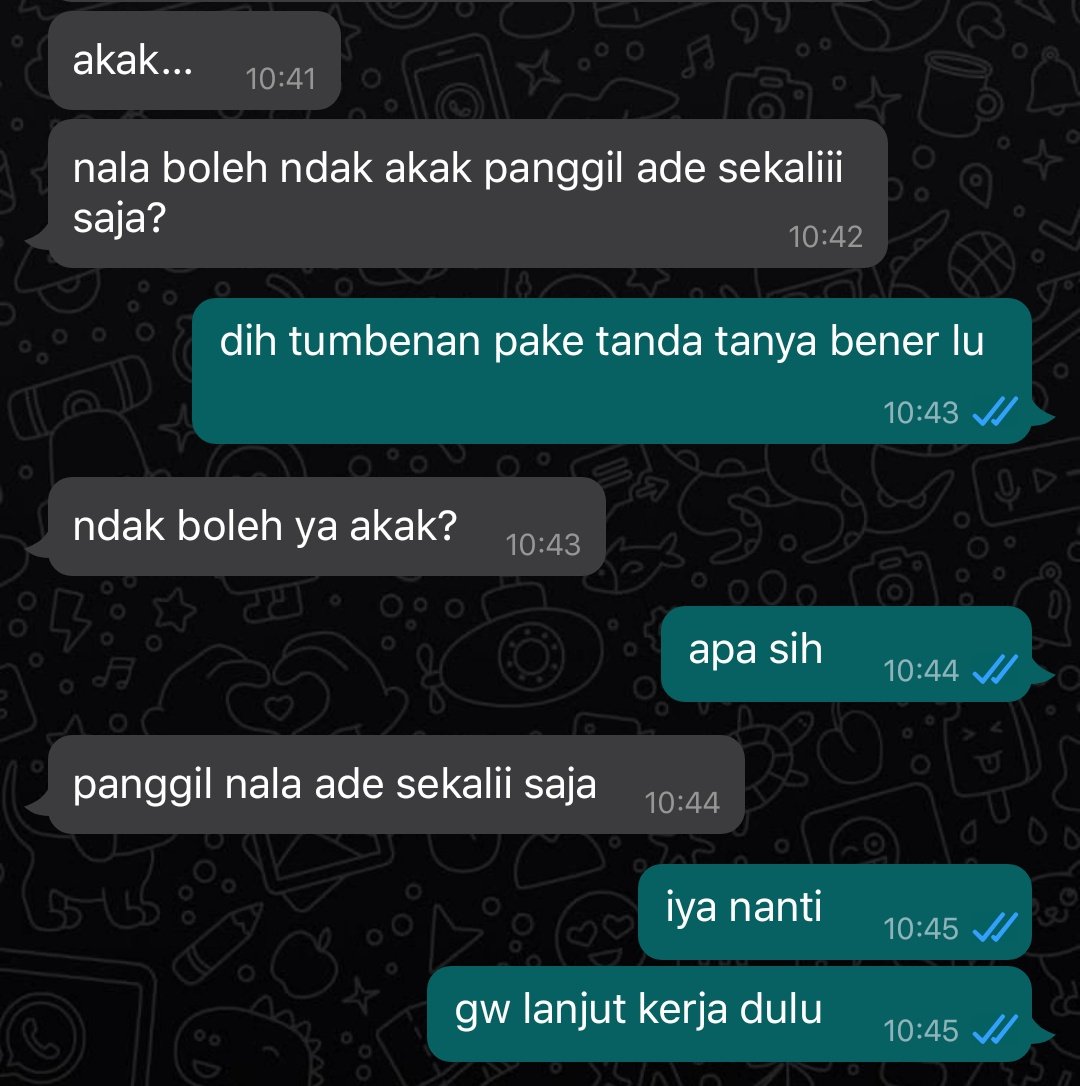 what if: "akak maro, boleh ndak panggil sekaliii aja nala ade? nala juga ade akak maro."

lhc few tweets
from cmybt au