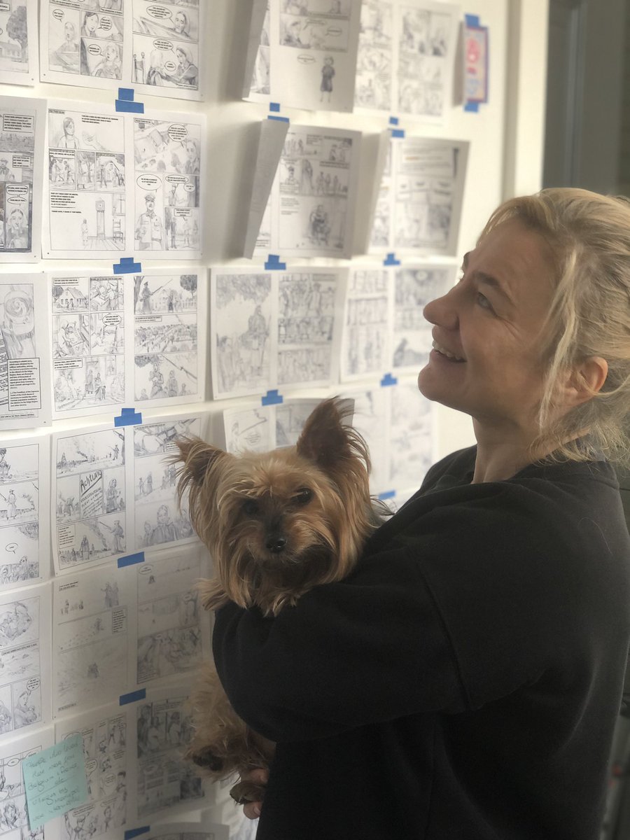 KazakhGerman's tweet photo. My graphic novel about Stalin’s deportation of minorities such as Soviet German, Koreans, Tatars is almost completed. Few pages to illustrate. This history  is so heavy and surprisingly (or not) little discussed and gladly forgotten in Russia. My graphic novel on the wall. https://t.co/2OoKpfQD2q