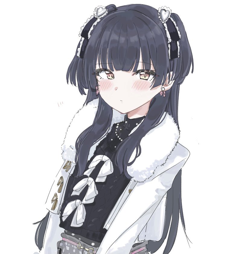 mayuzumi fuyuko 1girl solo black hair jewelry blush white background simple background  illustration images