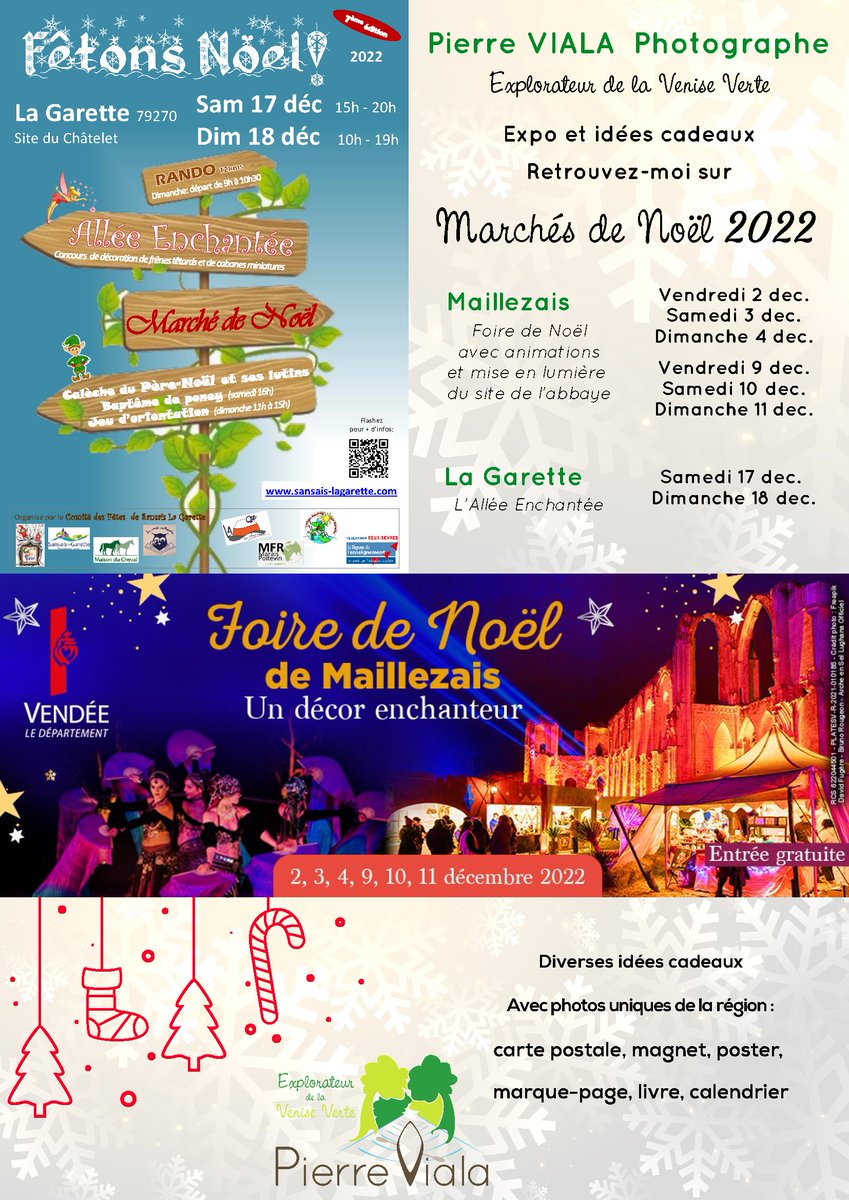 pierre_viala's tweet photo. Tout au long du mois de décembre, retrouvez-moi sur les marchés de #Noël de Maillezais et de la Garette (Commune de Sansais). Vous y découvrirez de nombreuses idées de cadeaux avec mes photos du Marais Poitevin.
#cadeauxdenoel #maraispoitevin #photographie https://t.co/cjKmLkb4Ah