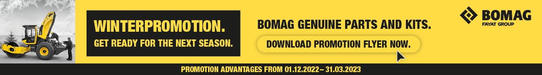 Save up to 10% on parts and kits in the cold season and secure a promotional gift.  Use the winter time and benefit from our special prices in the period from 01.12.2022 to 31.03.2023. For more information contact your nearest BOMAG Dealer.