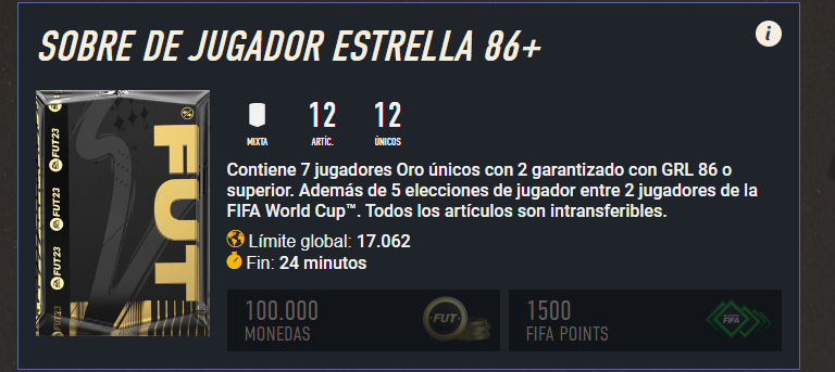 FifaInfoEsp's tweet photo. ⚠️ Rápido
Nuevo sobre que contiene 2 jugadores con grl 86+

Finaliza en 24 minutos #FIFA23 https://t.co/cBesJZP6ER
