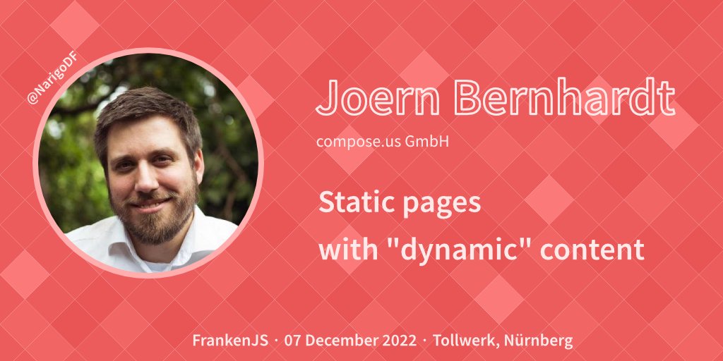 FrankenJS (@frankenjs) on Twitter photo Our Final talk is from a leader of compose.us and an expert in web technologies. <a href="/NarigoDF/">Joern Bernhardt</a> will be talking to us about dynamic contents in static websites and show us how to host it on GitHub Pages.
RSVP 👉 tinyurl.com/c8t3mmb7
#javascript #frankenjs Our Final talk is from a leader of compose.us and an expert in web technologies. <a href="/NarigoDF/">Joern Bernhardt</a> will be talking to us about dynamic contents in static websites and show us how to host it on GitHub Pages.
RSVP 👉 tinyurl.com/c8t3mmb7
#javascript #frankenjs