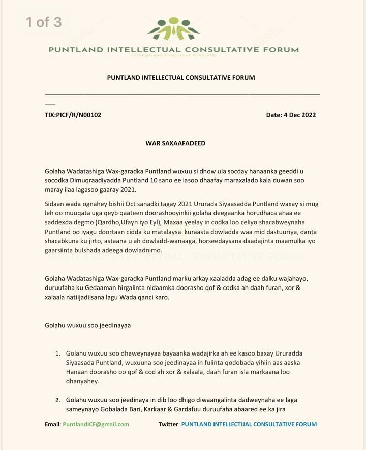 GAROWE ONLINE on Twitter: "Puntland Intellectual Consultative Council
