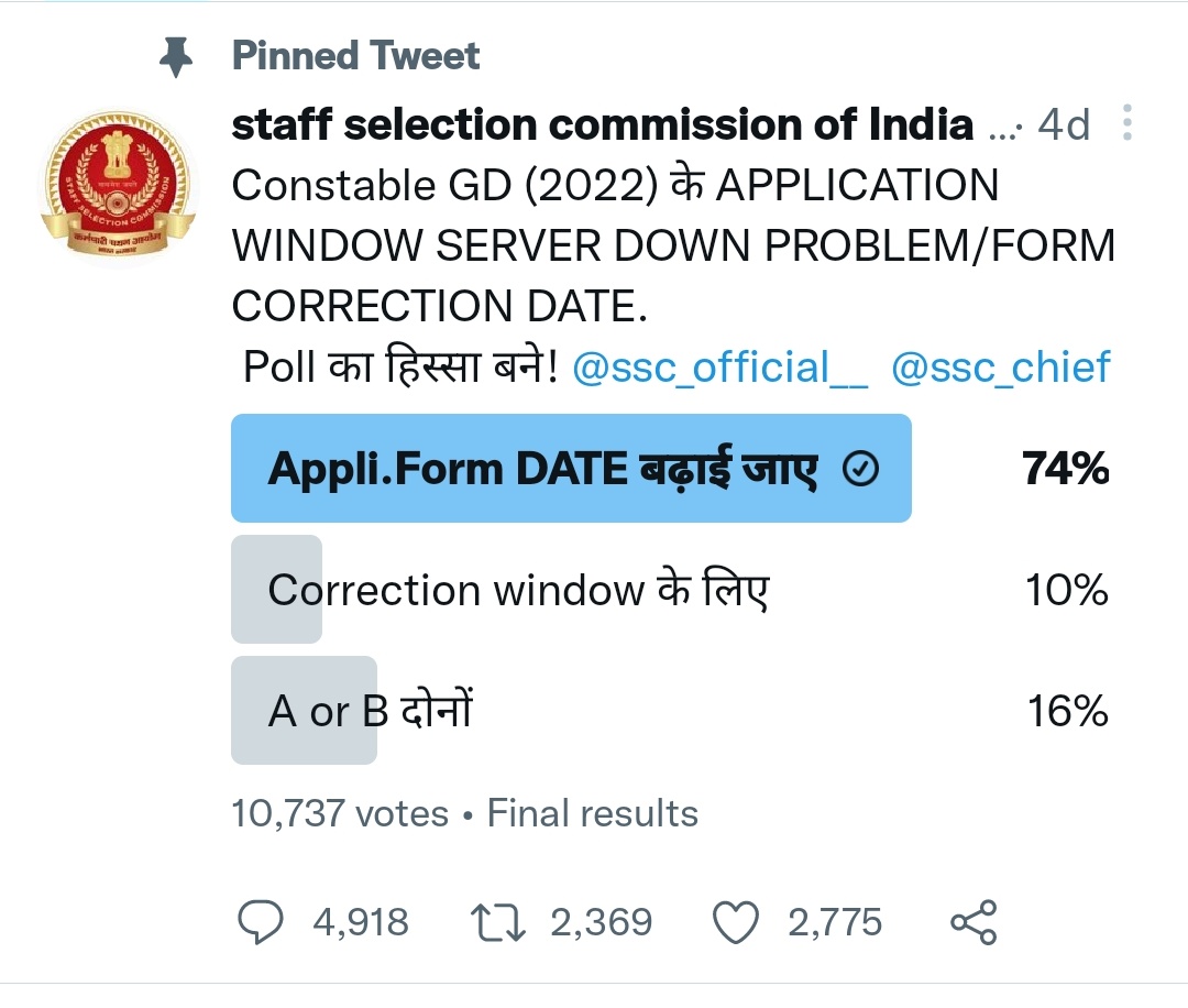 Gaurav78829775's tweet photo. Please extend the registration date date as we can see l. So many of condidats wants too🙏
#ssc_gd_date_extend #SSCGD2022  #SSCGD2022SSC_GD_DATE_EXTENDED https://t.co/bocnxLIpbR