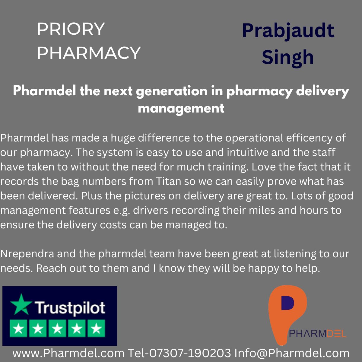 PharmdelApp's tweet photo. Thank you  prabjaudt channa for  your honest review for PHARMDEL. So glad to know that Pharmdel is helping you to improve your operational efficiency. 
To know more about us https://t.co/gU4Nxxcqn9
TITAN PMR Ltd RxWeb PSL Group Positive Solutions #pharmdel https://t.co/59CVQ5LkZC
