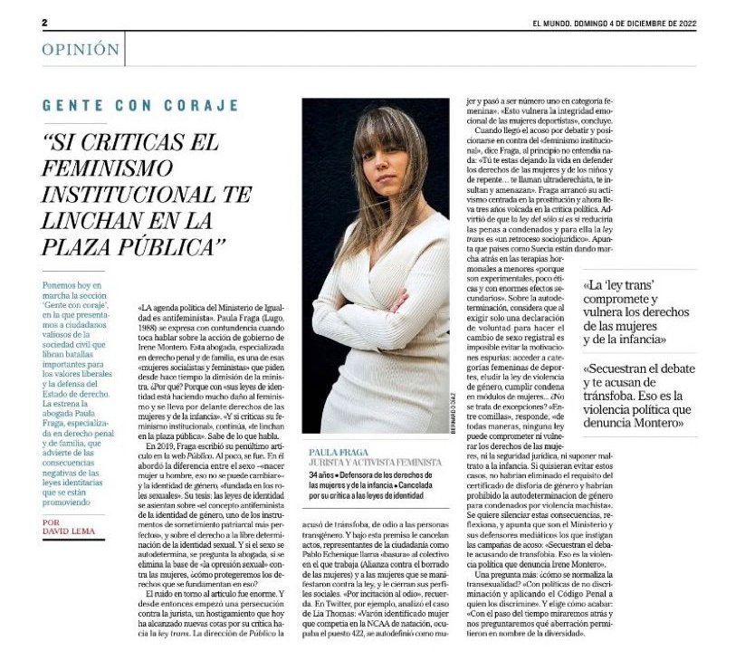 redindomitable's tweet photo. 'La agenda política del Ministerio de Igualdad es antifeminista'.
'Secuestran en debate y te acusan de tránsfoba. Eso es la violencia política que denuncia Montero'.
Paula Fraga no se anda con rodeos. Brava! 👏👏👏 https://t.co/lAHnSm6o9N
